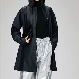 Rains Black Hooded Trench Coat